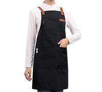 Kcvzitrds Tablier de Cuisine en Cuir RéGlable en Cuir Noir pour Femmes Chef Serveur Café Barbecue Coiffeur Tabliers Bavoir Blouse