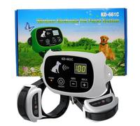 KD-661C Système de clôture électronique sans Fil Rechargeable étanche pour Animaux de Compagnie 1/2 Chien Blanc Vert(Blanc avec 2 Colliers)