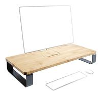 KD Essentials - Support pour moniteur et rehausseur d’écran en bambou et métal (surélève l’écran et améliore l’ergonomie sur le bureau, rangement pour le clavier et la souris, bois clair/noir)