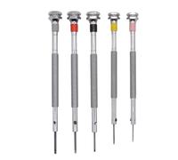 KD89 Horotec MSA01.095 - Assortiment de 5 Tournevis d'horloger Classiques en Laiton chromé avec mèches Standard - Ø 0.60-0.80-1.00-1.20-1.40 mm