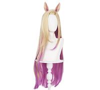 KDA Baddest Ahri Cosplay Wigs KDA Cosplay Blonde Mixed Pink Wigs with Ears Heat Resistant Synthetic Hair + Wig Cap