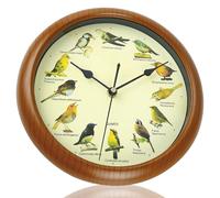 KDAMGOQE Horloge d'oiseau Qui Chante à l'heure Horloge d'oiseau 10 '' Horloge sonore à Oiseaux Ronds avec 12 Horloge Murale de Motif d'oiseau pour Le Bureau de Noël du Bureau de Noël (sans Batterie)