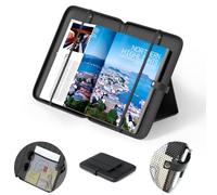 KDD 3 en 1 Support Livre Ouvert, Presentoir Livre Portable avec Sac de Rangement en Filet, Pupitre de Lecture avec 3 Fentes pour Stylos, Porte Livre Léger avec Sangle de Maintien Adapté à Tablette