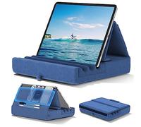 KDD Coussin de Support pour Tablette, Support Ipad Pliable pour Lit, Genoux, Bureau - Oreiller Repose Tablette avec Pochette & Support de Stylet pour Ipad Pro 12.9 10.5 9.7 Air Mini 6 5 4, Bleu