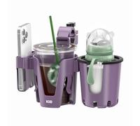 KDD Double Porte Gobelet Poussette avec Support Téléphone, Bouteille de Fauteuil Roulant Amovible 3-en-1, Porte-Bouteille Universel avec Rotation à 360°pour YOYO/Cybex Vélo Scooter Trottinette,Violet