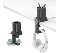 KDD Porte Casque Rotatif avec Organisateur de Cordon - 3 en 1 Pince de Bureau Pot à Crayon et Support Casque - Porte Stylos pour Les Accessoires Bureau Câbles de Charge