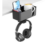 KDD Porte Gobelet Bureau 4 en 1 avec Support Casque Gamer - Crochet pour Casque sous Bureau avec 2 Trous de Fil - Porte Casque Gamer Rotatif et Rangement Détachable pour Tasse Téléphone Stylo (Noir)