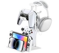 KDD Support Casque, Support de Manette de Jeu et Support de Casque pour Bureau, Support d'écouteurs avec Barre de Support en Aluminium, Organisateur de Stockage Universel, Blanc