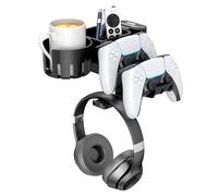 KDD Support Manette 5 en 1, Support Casque Gamer Rotatif, Porte Casque avec Support de Contrôleur Amovible, Porte Gobelet et Pot à Crayons - Organisateur de Bureau Contenir à Casque, Contrôleur-Noir