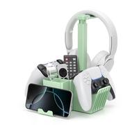 KDD Support Manette Double avec Support Téléphone, Support Casque Gamer Universel avec Boîte de Rangement, Porte Manette PS5 Multifonctionnelle, Organisateur de Bureau pour PS4 Xbox One Vert