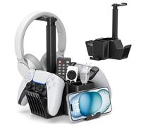 KDD Support pour double manette avec support pour casque - Boîte de rangement de bureau multifonction avec support de téléphone - Support de manette universel avec organisateur de bureau pour