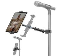 KDD Support Tablette de Microphone, Porte iPad Réglable pour Pied de Micro, Support pour Guidon de Vélo d'Appartement, Compatible avec iPad Pro 12,9, Air, Mini, Galaxy Tabs, iPhone (4,7-13”)