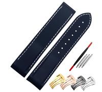 KDEGK Bracelet de montre en caoutchouc, 20 mm, 22 mm, bracelet en silicone, convient pour bracelet de montre Omega, boucle déployante, extrémité incurvée, montres, ceinture (bleu blanc, boucle