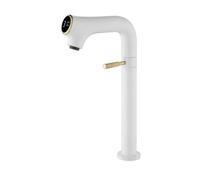 KDEGK Robinet de lavabo de salle de bain en laiton blanc : mitigeur numérique à levier unique chaud et froid avec design compact (blanc haut)