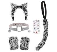 KDFSSIPE Accessoires Costume De Loup,Bandeau à Oreilles De Loup Avec Costume Gris Foncé à Cravate,Oreilles De Loup En Peluche & Queue De Loup Accessoires Pour Votre Costume De Loup Pour Le Carnaval