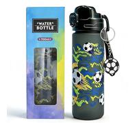 KDFSSIPE Bouteille De Sport De 700 Ml (Coffret Cadeau), Réutilisable, Avec Bouchon Anti-Fuites, Motif Football Noir Mat, Idéale Pour La Salle De Sport, La Course à Pied (Noir mat)
