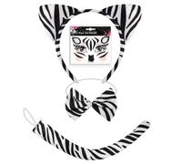 KDFSSIPE Costume Deguisement Femme,Ensemble De Costumes De Zèbre Animal,Bandeau d'Oreilles De Zèbre Et Ensemble De Queue De Zèbre Noeud Papillon Tatouage Visage Pour Carnaval Cosplay (Zèbre)