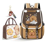 KDFSSIPE Set Scolaire Capybara pour Enfants, Sac à Dos + Boîte à Goûter Imperméable 46x29x16cm avec Porte-Clés Surprise pour École Primaire, Collège
