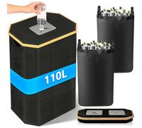 KDISHKRA 110L Poubelle de Recyclage, Collecteur de Bouteilles Consignées avec Couvercle et 2 Sacs de Transport, Collecteur d’Emballage de Boisson avec Trou, Noir, Cuisine, Rpoubelle Exterieur