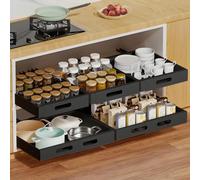 KDISHKRA Tiroir Coulissant Extensible 30-47cm - Coulisse Tiroir Cuisine sans Perçage, Organisateur de Rangement Placard avec Rails & Kit Vis, Tiroir Coulissant pour Meuble Cuisine, Dressing, Noir