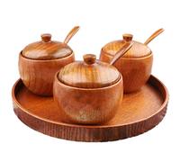 kdjsic boîte de Cave à sel en Bois Naturel épices sucrier Pot de Poivre sel boîte de Rangement Contenant des épices avec Couvercle et cuillère