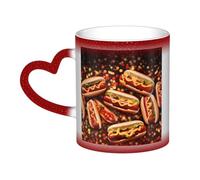 KDKJEDPEAF Fun Food Hot Dogs Tasse magique à changement de couleur 325 ml | Tasse à café en céramique sensible à la chaleur révèle une image surprise | Cadeau pour elle, lui, famille, amis (noir