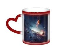KDKJEDPEAF Galaxy System Tasse magique à changement de couleur 325 ml | Tasse à café en céramique sensible à la chaleur révèle une image surprise | Cadeau pour elle, lui, famille, amis (noir, rouge