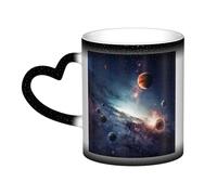 KDKJEDPEAF Galaxy System Tasse magique à changement de couleur 325 ml | Tasse à café en céramique sensible à la chaleur révèle une image surprise | Cadeau pour elle, lui, famille, amis (noir, rouge