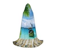 KDKJEDPEAF Longue cape à capuche pour adolescent, bord de mer, bateau, feuilles de noix de coco, longueur au sol, cape à capuche pour Halloween, cosplay