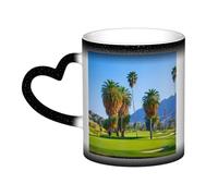 KDKJEDPEAF Palm Tree Golf Course Tasse magique à changement de couleur 325 ml | Tasse à café en céramique sensible à la chaleur révèle une image surprise | Cadeau pour elle, lui, famille, amis (noir