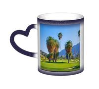 KDKJEDPEAF Palm Tree Golf Course Tasse magique à changement de couleur 325 ml | Tasse à café en céramique sensible à la chaleur révèle une image surprise | Cadeau pour elle, lui, famille, amis (noir