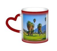 KDKJEDPEAF Palm Tree Golf Course Tasse magique à changement de couleur 325 ml | Tasse à café en céramique sensible à la chaleur révèle une image surprise | Cadeau pour elle, lui, famille, amis (noir