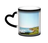 KDKJEDPEAF Seaside Golf Course Tasse magique à changement de couleur 325 ml | Tasse à café en céramique sensible à la chaleur révèle une image surprise | Cadeau pour elle, lui, famille, amis (noir