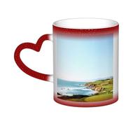 KDKJEDPEAF Seaside Golf Course Tasse magique à changement de couleur 325 ml | Tasse à café en céramique sensible à la chaleur révèle une image surprise | Cadeau pour elle, lui, famille, amis (noir
