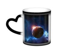 KDKJEDPEAF Tasse à café en céramique avec motif planètes dans l'espace à changement de couleur magique 325 ml | Tasse à café en céramique sensible à la chaleur révèle une image surprise | Cadeau pour