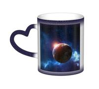 KDKJEDPEAF Tasse à café en céramique avec motif planètes dans l'espace à changement de couleur magique 325 ml | Tasse à café en céramique sensible à la chaleur révèle une image surprise | Cadeau pour