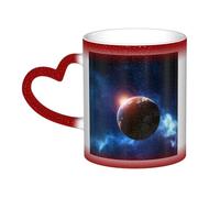 KDKJEDPEAF Tasse à café en céramique avec motif planètes dans l'espace à changement de couleur magique 325 ml | Tasse à café en céramique sensible à la chaleur révèle une image surprise | Cadeau pour