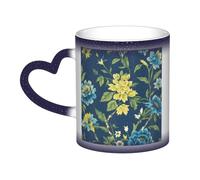 KDKJEDPEAF Tasse à café en céramique sensible à la chaleur avec fleurs bleues et jaunes qui changent de couleur - Cadeau pour elle, lui, famille, amis (noir, rouge, bleu)