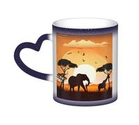 KDKJEDPEAF Tasse à café en céramique sensible à la chaleur avec motif éléphant et girafe dans la magie qui change de couleur - Cadeau pour elle, lui, famille, amis (noir, rouge, bleu)