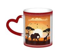 KDKJEDPEAF Tasse à café en céramique sensible à la chaleur avec motif éléphant et girafe dans la magie qui change de couleur - Cadeau pour elle, lui, famille, amis (noir, rouge, bleu)