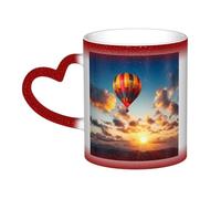 KDKJEDPEAF Tasse à café magique en forme de montgolfière et coucher de soleil changeant de couleur - 325 ml - Tasse à café en céramique sensible à la chaleur révèle une image surprise - Cadeau pour