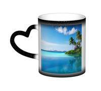 KDKJEDPEAF Tasse magique à changement de couleur « Beautiful Island in The Sea » - 325 ml - Tasse à café en céramique sensible à la chaleur révèle une image surprise - Cadeau pour elle, lui, famille