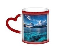 KDKJEDPEAF Tasse magique à changement de couleur « Beautiful View of The Sea » - Tasse à café en céramique sensible à la chaleur révèle une image surprise - Cadeau pour elle, lui, famille, amis (noir
