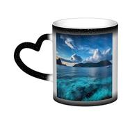 KDKJEDPEAF Tasse magique à changement de couleur « Beautiful View of The Sea » - Tasse à café en céramique sensible à la chaleur révèle une image surprise - Cadeau pour elle, lui, famille, amis (noir