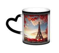 KDKJEDPEAF Tasse magique à changement de couleur de la tour de Paris et des feuilles rouges, 325 ml | Tasse à café en céramique sensible à la chaleur révèle une image surprise | Cadeau pour elle, lui