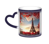 KDKJEDPEAF Tasse magique à changement de couleur de la tour de Paris et des feuilles rouges, 325 ml | Tasse à café en céramique sensible à la chaleur révèle une image surprise | Cadeau pour elle, lui
