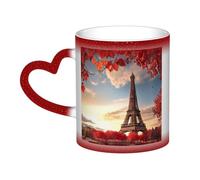 KDKJEDPEAF Tasse magique à changement de couleur de la tour de Paris et des feuilles rouges, 325 ml | Tasse à café en céramique sensible à la chaleur révèle une image surprise | Cadeau pour elle, lui
