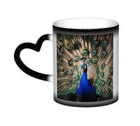 KDKJEDPEAF The Peacock Magic Tasse à café en céramique à changement de couleur 325 ml | Tasse à café en céramique sensible à la chaleur révèle une image surprise | Cadeau pour elle, lui, famille, amis