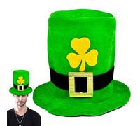 kdkskss Adult Deluxe Green Leprechaun Top Hat, Accessoires De La Saint-Patrick, Chapeau De Lutin, Velvet Hat, Chapeaux Fantaisie Pour Hommes Et Femmes, Taille Unique - Feuilles Jaunes