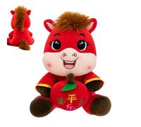 kdkskss Animaux en Peluche De Cheval, Jouet Poney, 2026 De La Paix Dessin Animé Dieu De La Richesse Mascotte Cheval du Nouvel an Lunaire Peluche pour Table De Chevet Chambre d'enfant Décoration